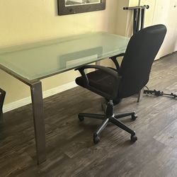 Glass & Metal Desk Or Dining Table 