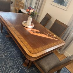 Vintage Extendable Dining Table Set with 6 Chairs – Solid Wood