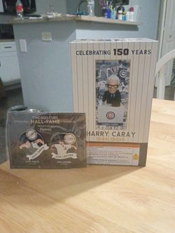 Harry caray Bobblehead and Hall of Fame pins