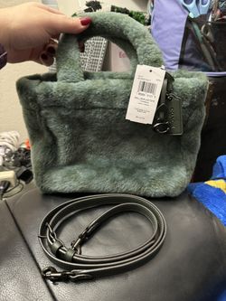 New Coach Shearling Small Signature Tote CM177 Green!