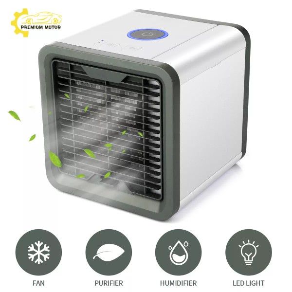 Portable Air Cooler Fan Mini Air Conditioner USB Cooling Fan Desk LED Light Fan