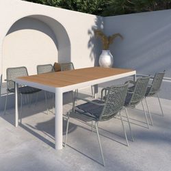 *BRAND NEW* 7 Piece Rectangular 100% FSC Certified Table Outdoor Furniture With Grey Chairs Dining Set