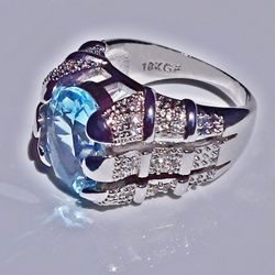 Men's White Gold Filled Aquamarine Ring Size 8