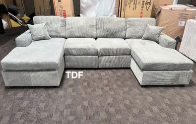 Brand New Grey Corduroy Sectional Sofa W/Double Chaise (New In Box) 