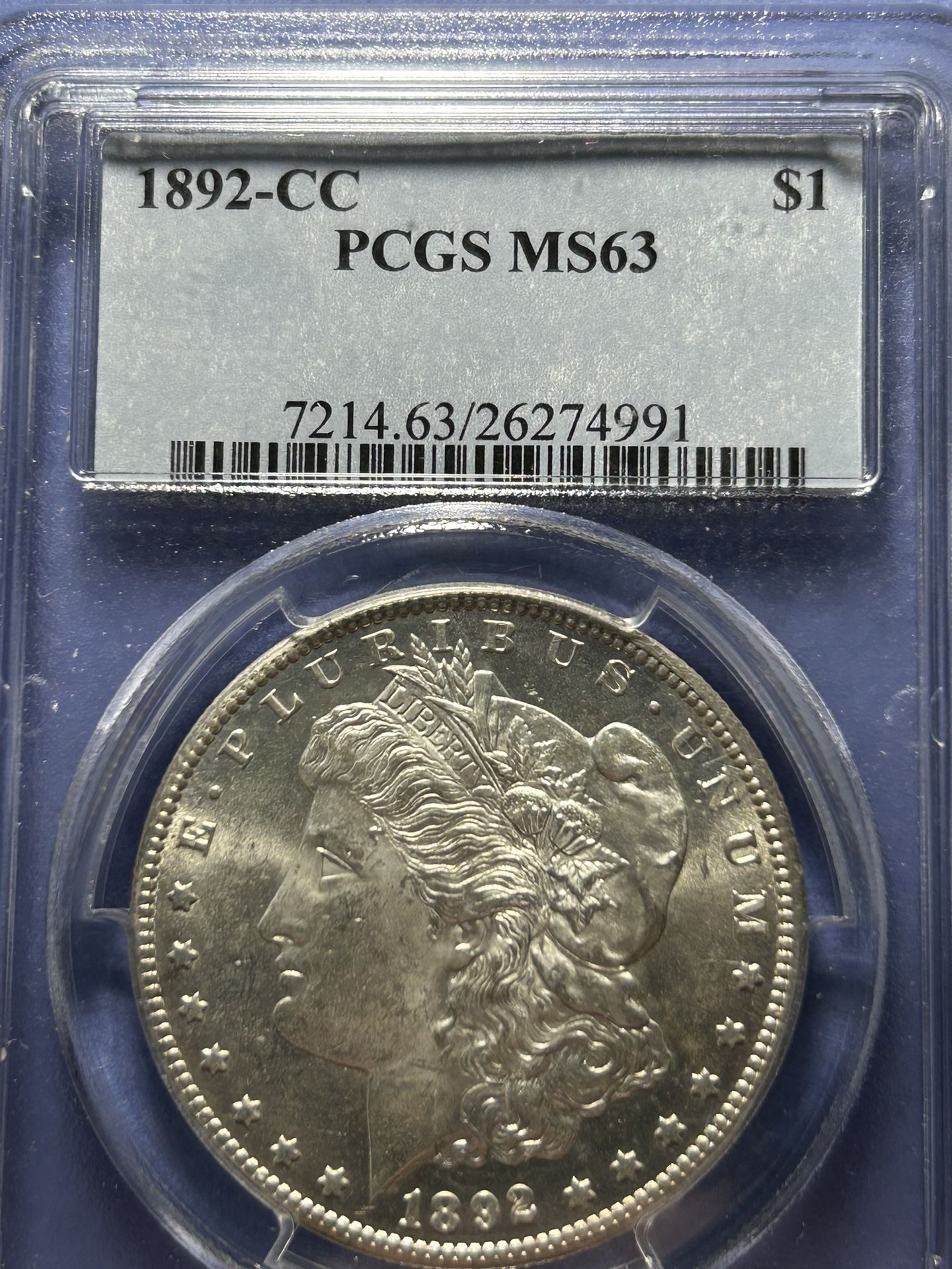 1892-CC Morgan Silver Dollar MS63