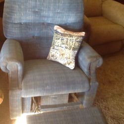 Used blue Chex microfiber lazy boy recliner chair