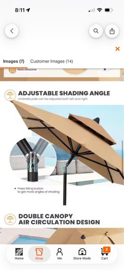 9 ft. x 5 ft. Metal Market Tilt Double Top Patio Umbrella in Tan