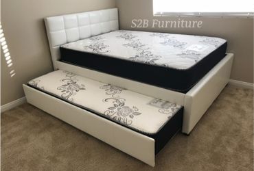 Full Twin White Trundle Bed With Ortho Mattress Included 