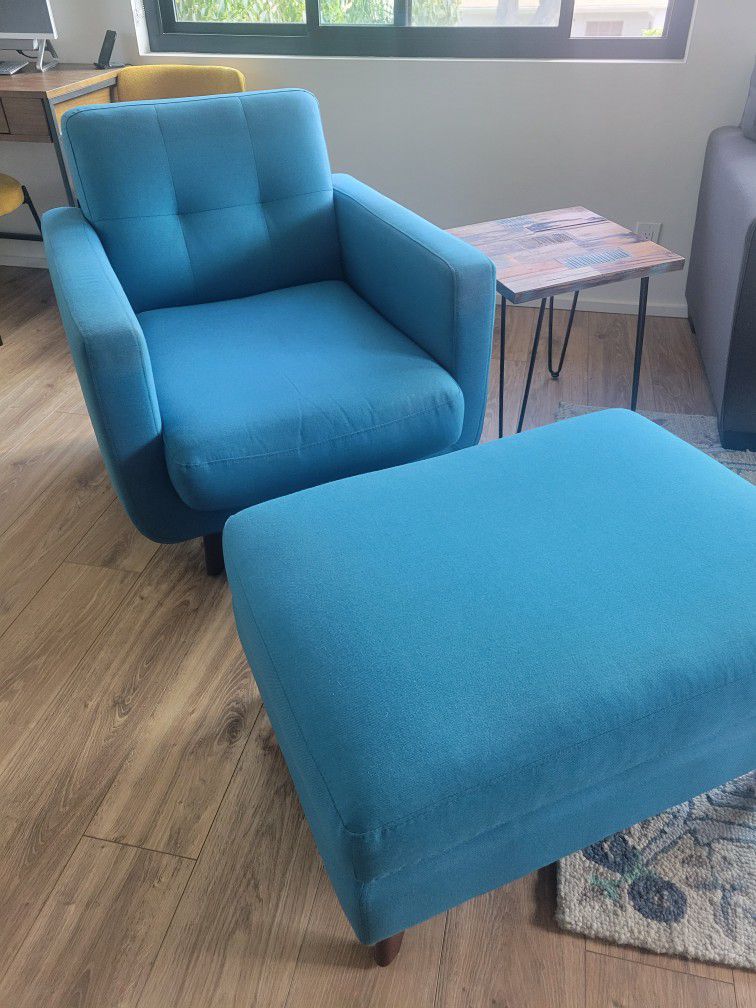 Modern accent chair with Ottoman- teal