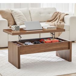 Lift Top Coffee Table, Wood Rectangle Coffee Table with Lifting Top and Hidden Storage Compartment, Mid Century Modern Center Tables for Small Space, 