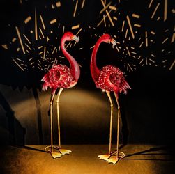 Evergreen Life-Size 35” Solar LED Flamingo Pair, Set of 2 Crafted Metal 1933884