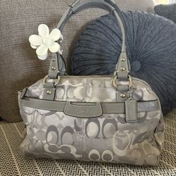 Coach Penelope Light Grey Signature Jacquard 3 Sections Shoulder Bag