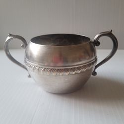 5TH Ave Sugar Bowl Silver Plated Double Handles Scroll Vintage.