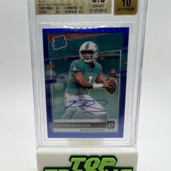 2020 Donruss Optic Tua Tagovailoa RC Rated Rookie Auto Blue /75 BGS 9.5 Auto 10