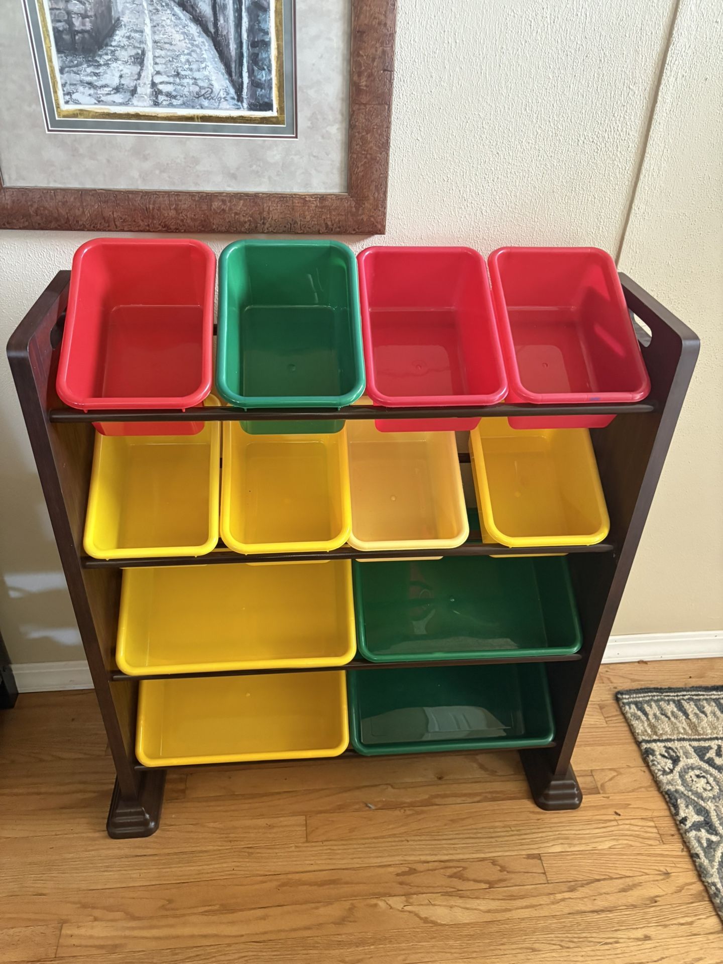 Wooden Sort It & Store It Bin Unit with 12 Plastic Bins - Primary & Espresso