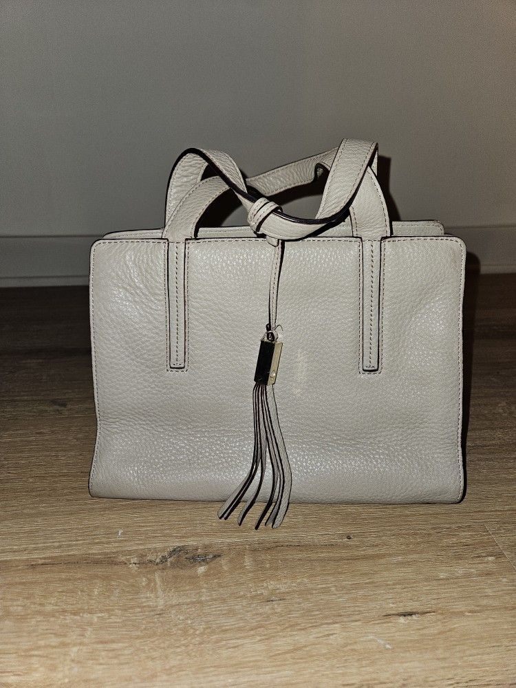 Kate Spade Pebbled Leather Satchel Bag Taupe Grey
