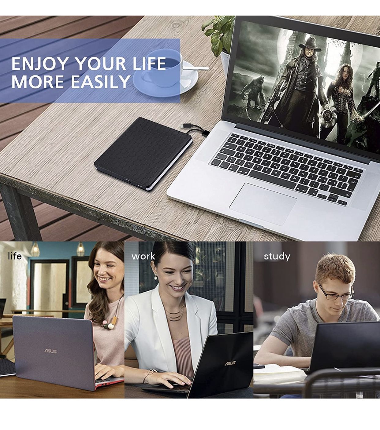 External DVD Drive, Amicool USB 3.0 TypeC CD DVD +/RW Optical Drive