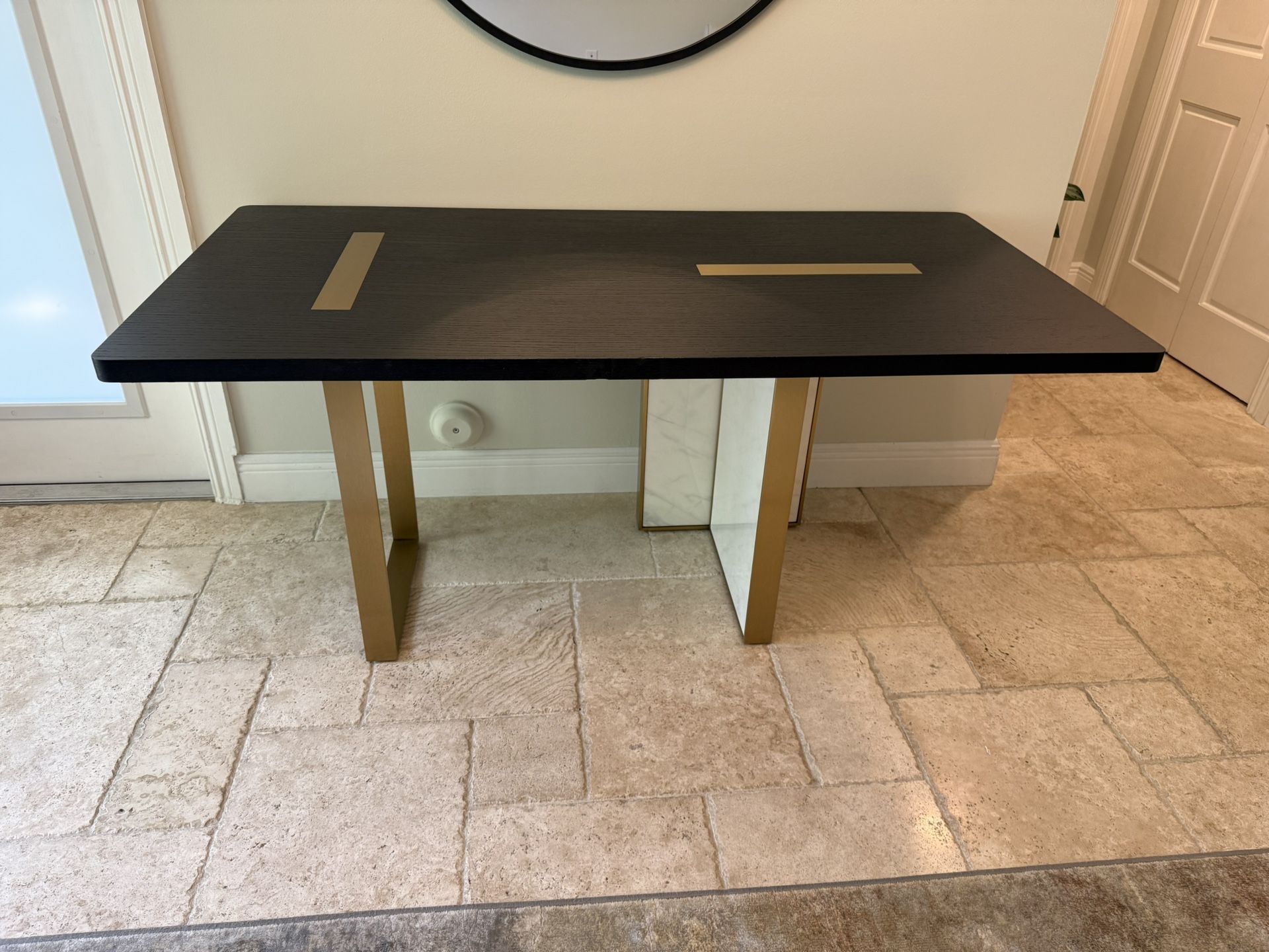 Rove Concepts Augustus desk in black walnut with white marble base. Office desk. Modern design.