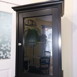 Tall Slim Black Cabinet Glass Doors