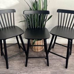 LUE BONA Upgraded Windsor Wooden Black Bar Stools Set of 3, 24 Inch Counter Height Barstools with Sp