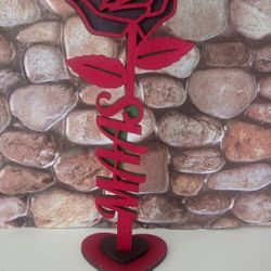 Personalized Name Standing Wooden Rose 