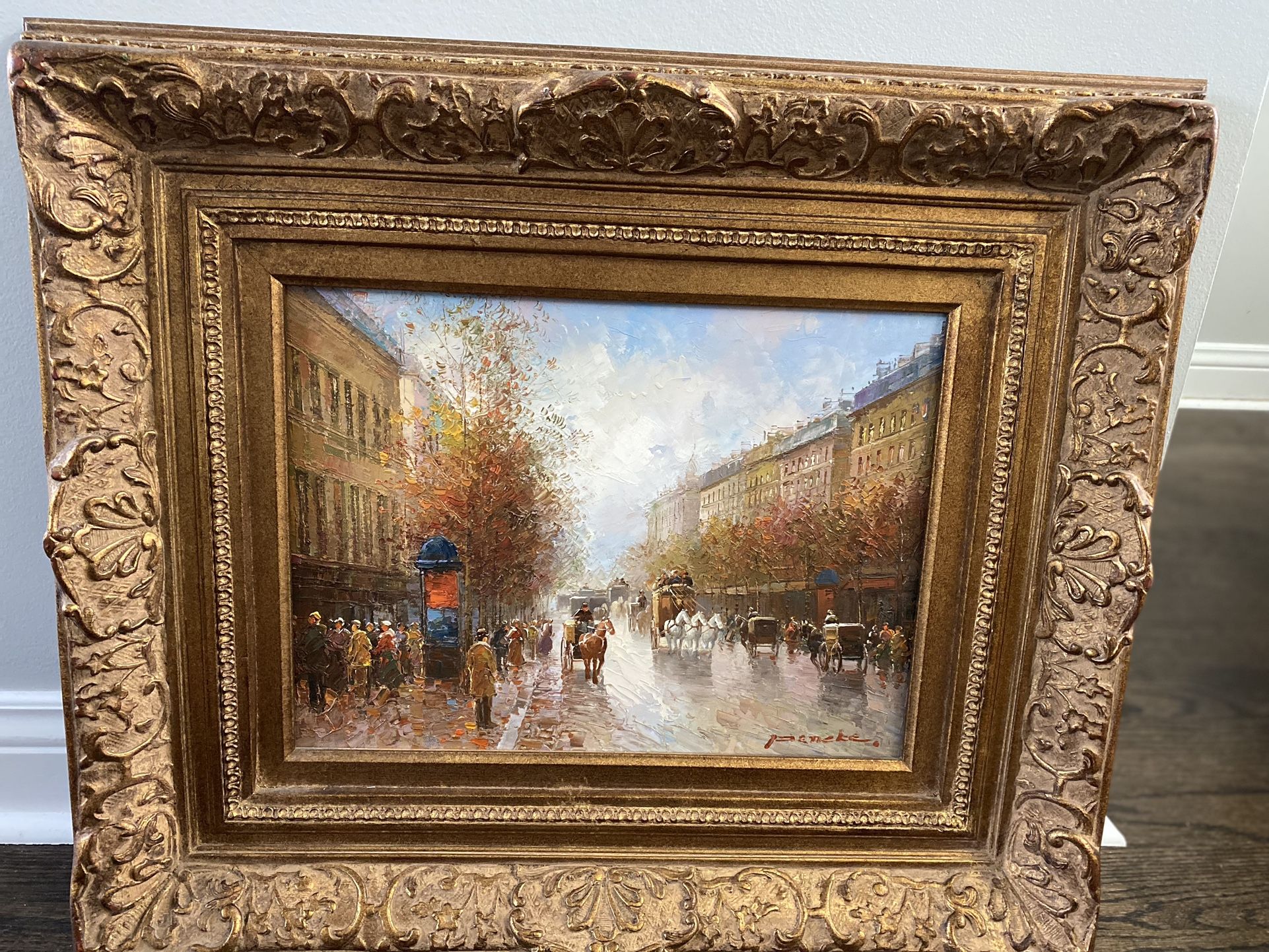 Vintage Original Oil Canvas Artwork T.E. Pencke (French, b 1929) Paris Street