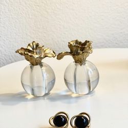 Gold-plated Earrings With Black Stone