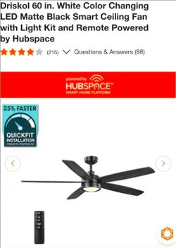 60" Driskol Blk Ceiling Fan With Light/remote