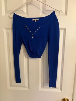 Love Tree Blue Ribbed Long Sleeve Top