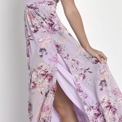 Lulus Garden Meandering Lavender Floral Print Maxi Dress