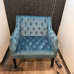 Blue Velvet Chair With Silver Hardware