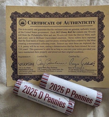 2025 P/D Pennie Rolls With Certificate For Authenticity