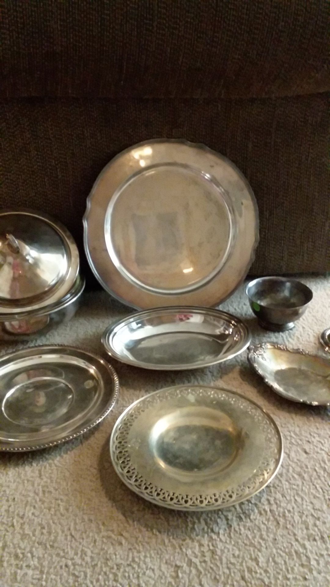 OBO- Assortment of silver platters all over 50yrs old a couple 100yrs