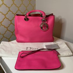 Dior Bright Pink Pebbled Leather Mini Diorissimo Tote Dior Lady