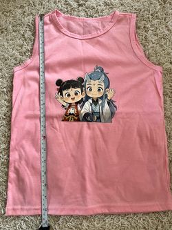 Pink Anime Graphic Kids Tank Top: length x chest: 18' x 14'