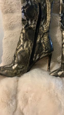 Snakeskin Print Stiletto Knee-High Boots