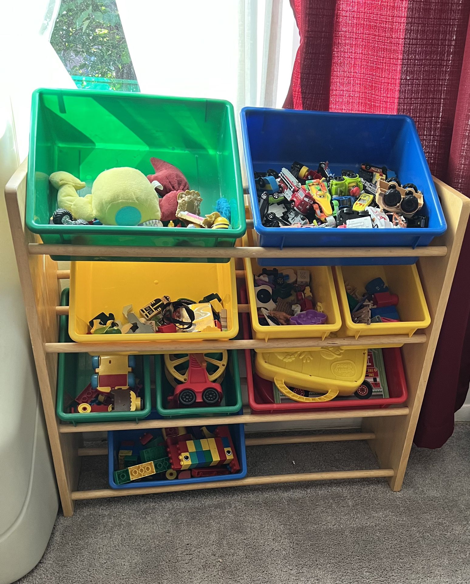 Toy Storage Shelf With 9 Plastic Bins