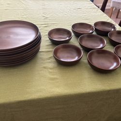 Mahogany Plates And Bowls