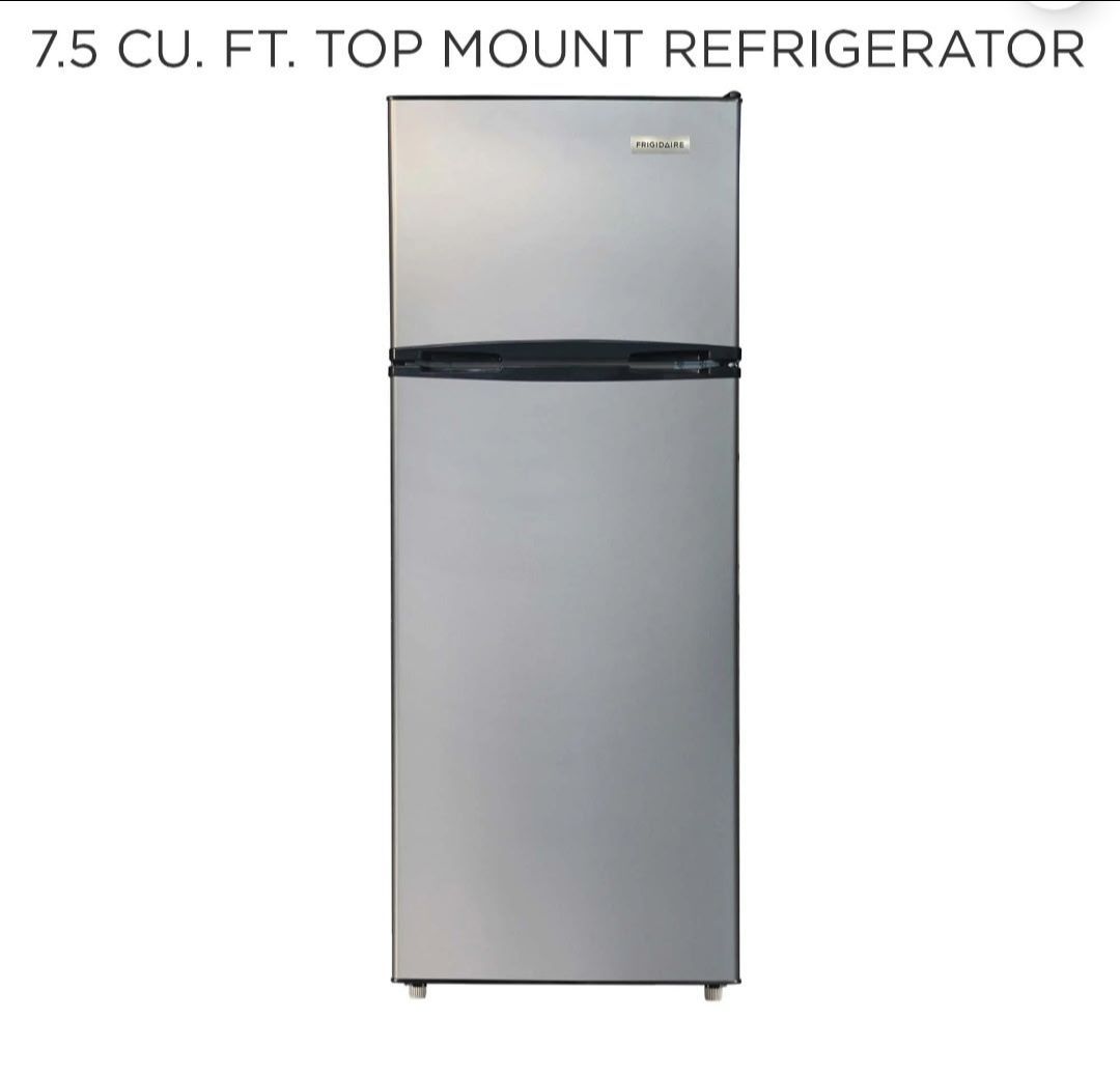 Frigidaire 7.5 Cu Ft Refrigerator, Stainless Steel Look Platinum Series Top Mount Fridge for Apartment, Kitchen, Office, Garage