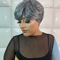 Human Hair Wig-brand new $45- grey short natural hair wig-Peluca de pelo natural canoso nueva