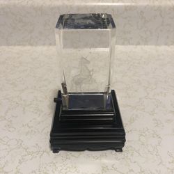 3D Unicorn Glass Paperweight Laser Etched Crystal Cube With Light Stand