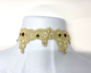 Pretty Golden Lace Choker with Swarovski Crystals