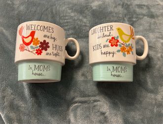 Hallmark Mom’s House Coffee Mugs Birds Flowers Kids are Happy Welcome Hugs