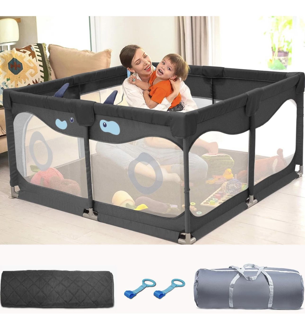 Playpen with Mat for Babies  Toddlers, Baby Play Yards No Gaps, 50x50 Playpen with Gate, Indoor Outdoor Kids Activity Center, Safety Baby Fence 