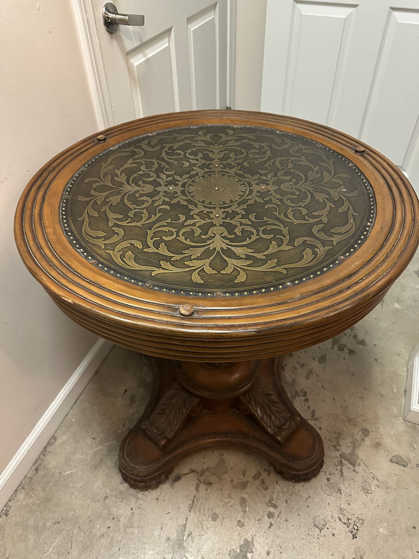 Antique Wooden Table With Metal Deign