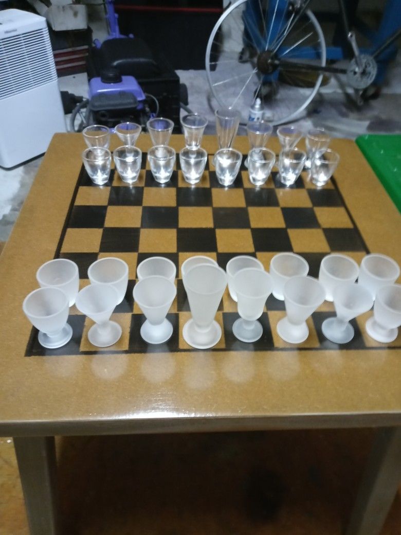 Wooden Chess Table Shot Glass Pieces
