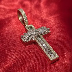 10k Yellow Gold Diamond Baguette Cross Pendant 1.55 ctw