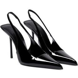 THESHY Women's Pointed Toe Slingback Heels Stiletto High Heel Faux Leather Stretch Strap Slip-on Backless Pumps Fashion Dress Shoes for Women