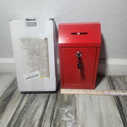 Metal Donation Cash Box Collection Safe Suggestion Box with Lock Wall Mounted Mailbox Delivery Ballot Container for Home Office Outdoor Door(Red)
