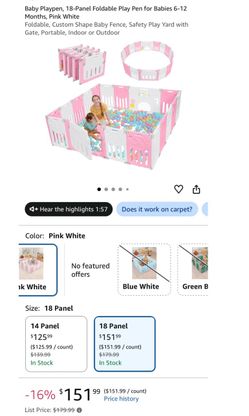 CHILDREN’S PLAY PEN 18 PANEL - PINK WHITE